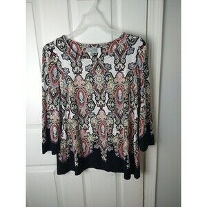 JM Collection Woman XLP Blouse Paisley Floral Artsy Business 3/4 Sleeve Flowy...